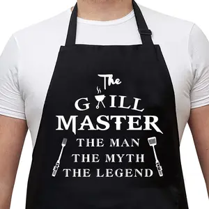Funny Aprons for Men - The Grill Master, The Man The Myth The Legend - Cooking Grilling BBQ Chef Apron for a Husband, Dad Gifts, Waterproof Oil Proof Black Apron with 2 Pockets