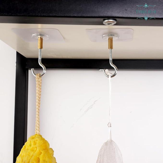 2PCS Self Adhesive Metal Ceiling Hooks Wall Mounted No Punching Plants Flower Pots Lanterns Hanging Holder Home Organizer“Transparent”