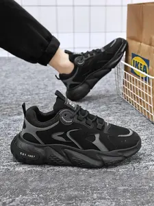 Men's Sporty Lace Up Low Top Lightweight Chunky Sneakers, Casual Comfortable Breathable Shock Non-slip Absorption Walking Shoes, Trendy All-match Sneakers for Daily Wear, Breathable Athletic Sneakers, Walking Fashion Sneakers, Closed