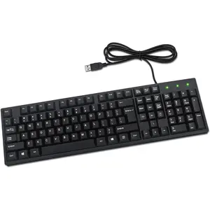 Wired Computer Keyboard - Basic Black Keyboard - with 4.5ft USB-A , 104-, Foldable Stands - Compatible for Windows, PC, Laptop - 3  Mfg Warranty - 179324