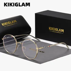 KIKIGLAM Unisex Luxury Craftsmanship Fashion Trendy Round Metal Frame plano glasses, Plano lenses, exquisite elegant Anti-Blue Light