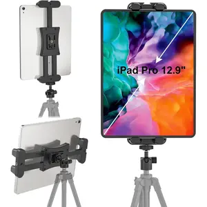Tablet Tripod Mount Adapter with Ball , Holder for 4.7-12.9 Inch Tablets, Compatible with iPad Pro, Air, Mini, Selfie Stick, Monopod