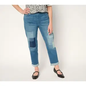 LOGO by Lori Goldstein Indigo Regular Pull-On Ankle Boyfriend Jeans