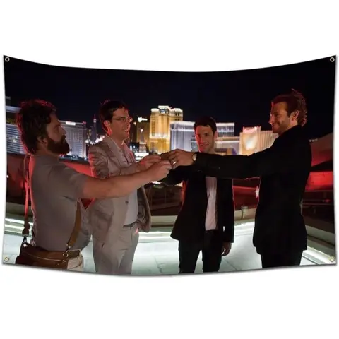 Double-Stitched Hangover Wolfpack Rooftop Cheers Toast Flag Tapestry (3x5 ft) - Cool & Unique Room Decor, Flags for Room, Man Cave Decor Item, Wall Hanging Gift for Boyfriend