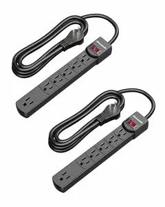 DEWENWILS 2Pack 15A 125V Surge Protector Power Strip – 6ft SJT Cord, 300J Protection, 360° Flat Plug ETL Certified, Black