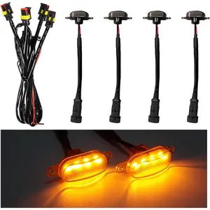 4PCS Car Grille Lights, Bright Amber LED Grill Lights with Wiring Harness, Waterproof Front Grill Trim Lamps, Vehicle Exterior Grille Lamps Compatible with F150 F250 F350 (Black+Yellow)