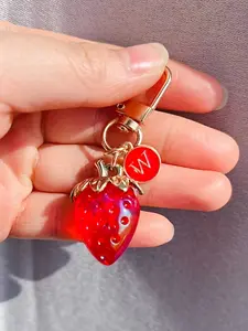 [Strawberry Heart Travel Accessory] Adorable Strawberry Heart with Letter A-Z Keychain - Travel Accessories for Women, Cute Bag Charms, Cute Decorations, Perfect Christmas Gift for Friends and Family