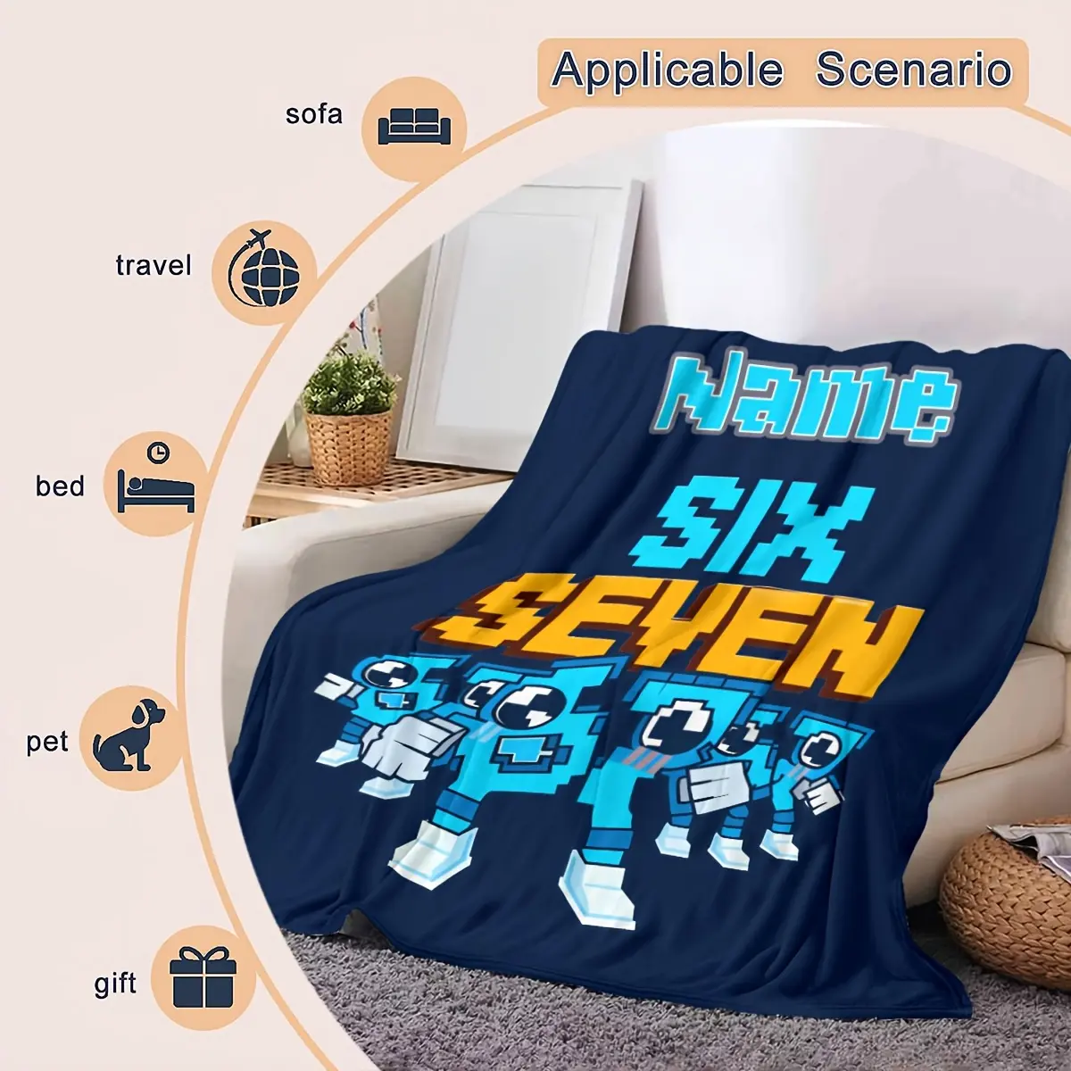 Custom Blanket, Funny Flower Blanket with SIX-SEVEN Digital Robot