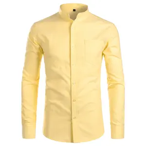 ZEROYAA Men's Hipster Mandarin Collar Long Sleeve Button Up Oxford Shirts with Chest Pocket summer outfits men fourth july shirt