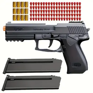 Semi-automatic USP toy pistol, high-quality model toy gun, safety bullets, role-playing props, military cosplay black/silver-black toy gun