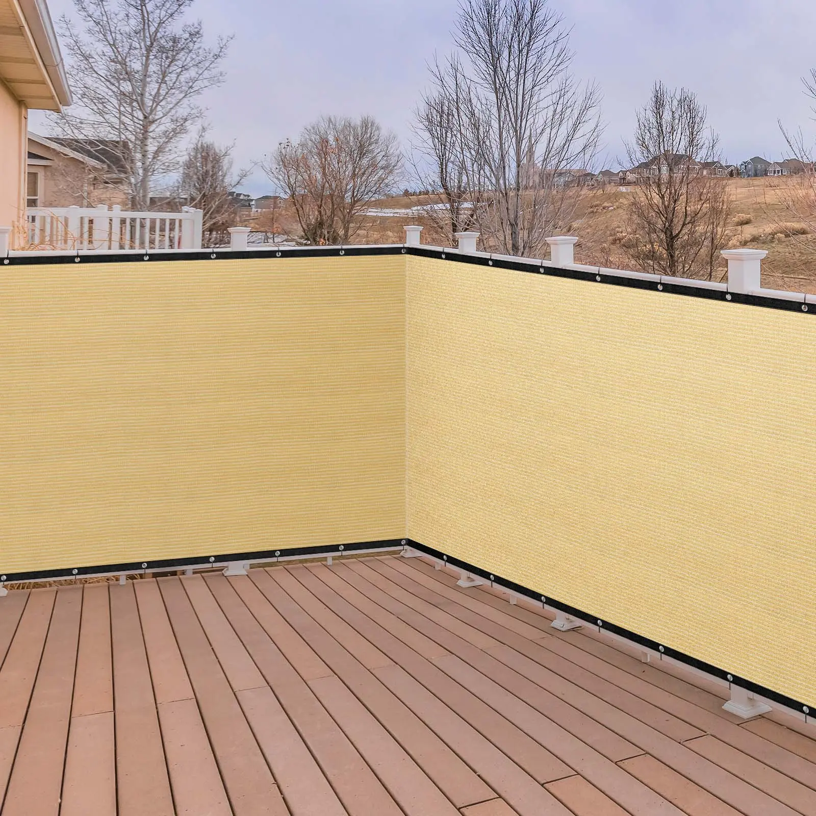 Heavy-Duty Beige Privacy Fence Screen, 93% Sight Blockage, UV-Stabilized PE Mesh, Air Flow & Weather Resistant, Easy to Install for Deck, Backyard Garden Barrier