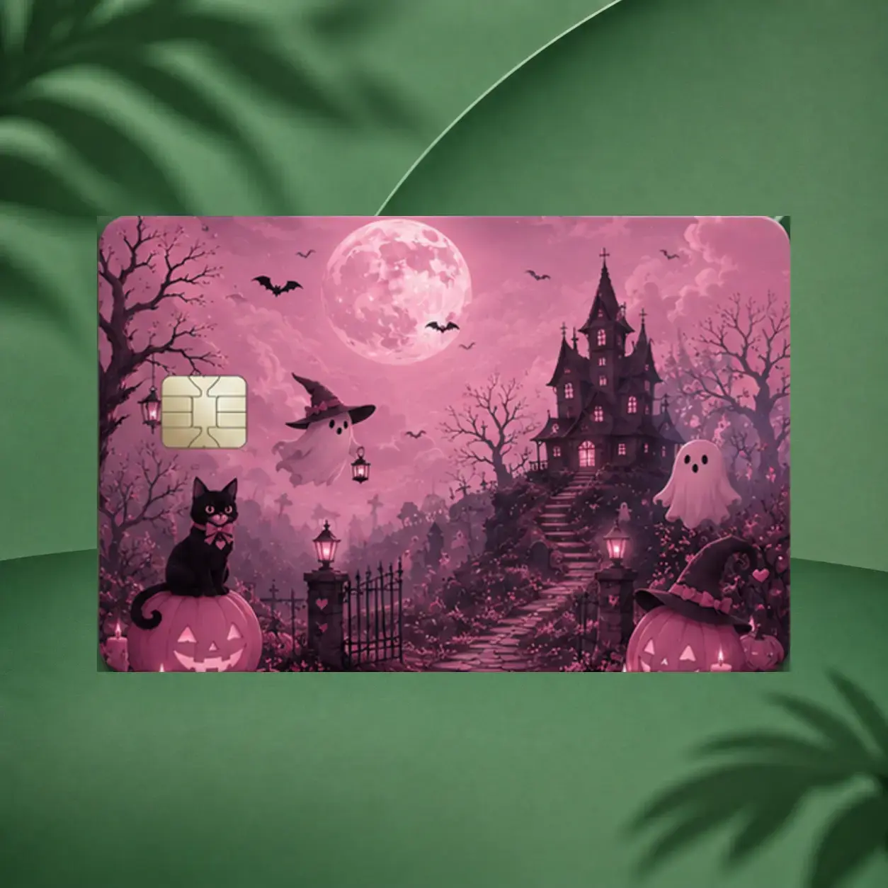 Pink Haunted Halloween Card Skin