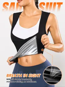 Women's New Sport Sauna Suit, Sweat Vest with PU Coating, Mesh Patchwork Design, Side Breathable, Ideal for Running, Fitness & Yoga, Compression Tops