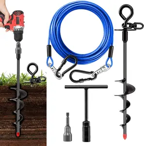 Heavy Duty Dog Tie Out Cable and Stake,16FT Rust Proof Dog Tether for Yard with 360°Swivel Hook, Holds Up to 200 lbs Removable Ground Anchor for Outdoor Beach Camping