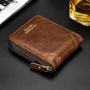 Men's PU Leather Wallet, Zipper Retro Style Slim Compact Short Wallet Card Holder with Coin Pocket Cash Organizer, Lightweight Durable Everyday Carry Travel Business Gift for Men