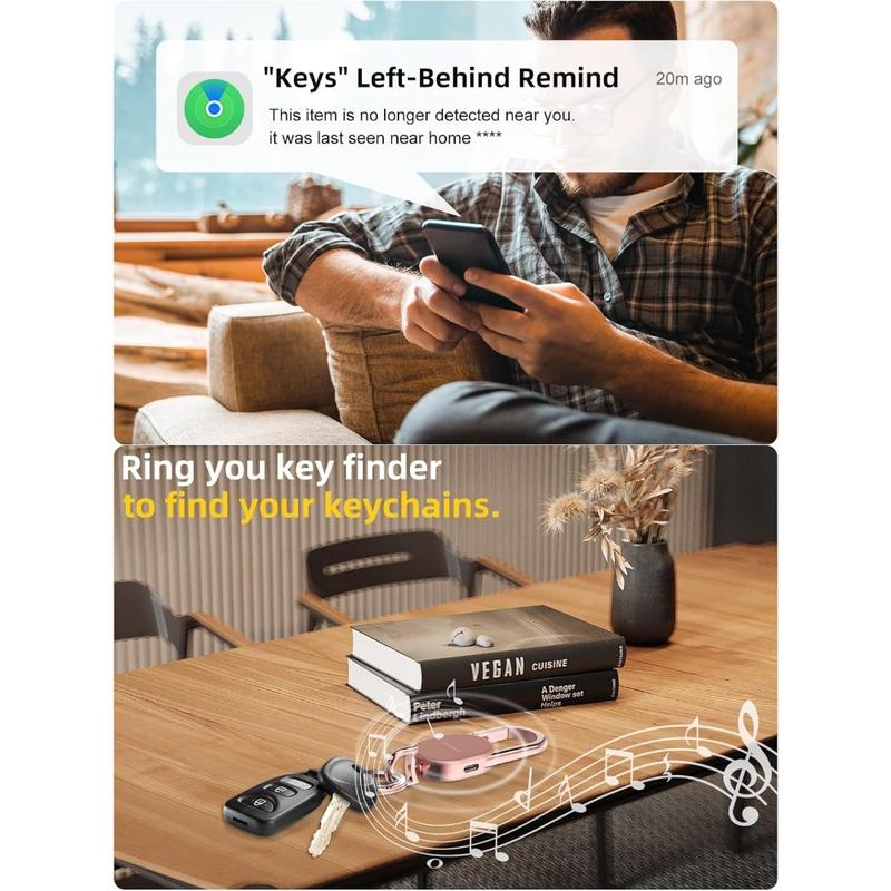 Keychain, Key Finder Built-in Anti-Loss Tracker, Heavy Duty Key Holder, Premium Stainless Steel Keychain Carabiner For Car Keys with GPS Global Locator Tracking Waterproof (Rose Gold)