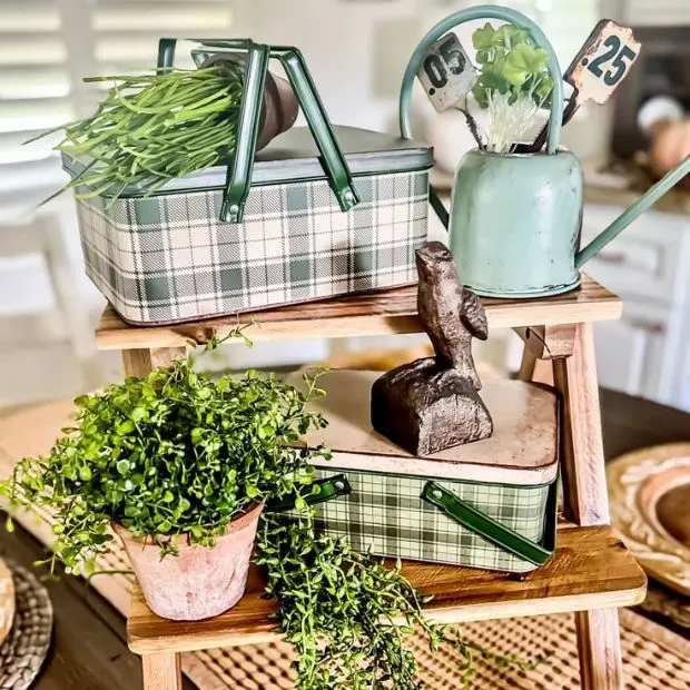 2 Piece Handled Tartan Bin Set