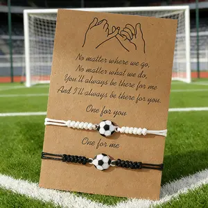 Soccer Themed Matching Bracelet Set for Couples & Best Friends, Black & White Braided Wristbands with Ball Charms, Adjustable Friendship Jewelry for Fans