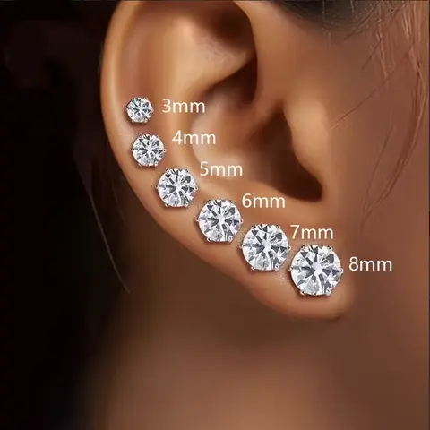 Women's Elegant 18K Gold-Plated Stainless Steel Cubic Zirconia Stud Earrings - 6-Piece (3 Pairs Sizes) 4-Prong Stackable Earrings Set for Ear Piercings, Gift Box-Included Birthday Gift (Suitable for Men)