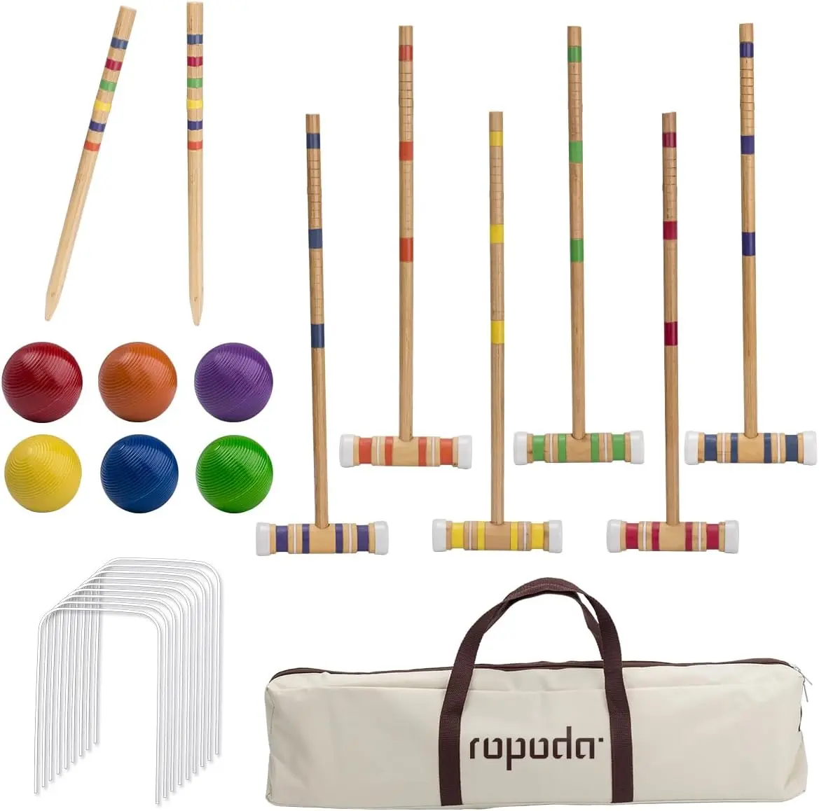 Ropoda 6-Player Croquet Set with Wooden Mallets, Colored Balls, Sturdy Carrying Bag for Adults & Kids, Ideal for Lawn, Backyard