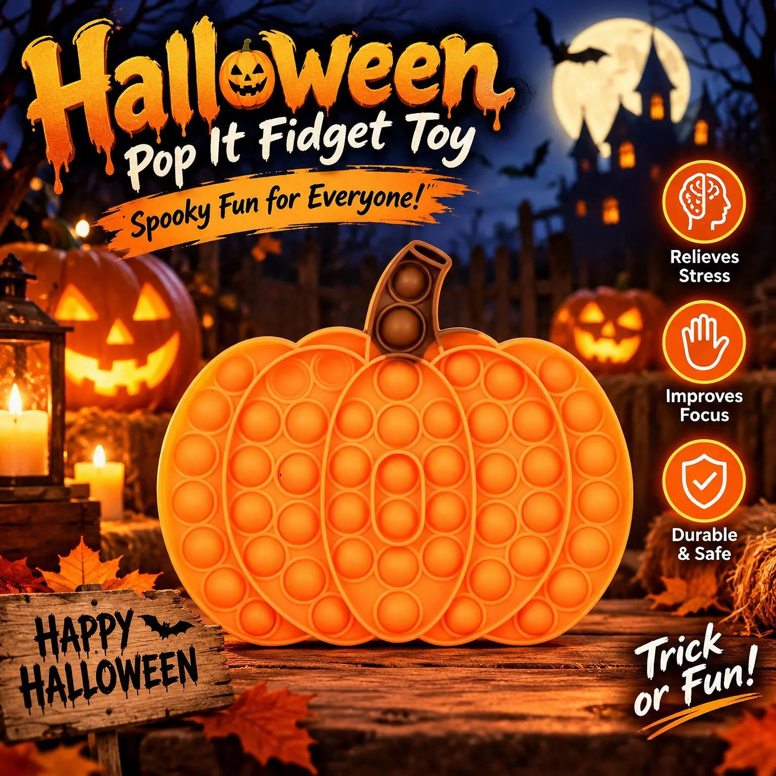 Halloween Pop It Fidget Toy Spooky Fun for Everyone Relieves Stress Improves Focus Durable & Safe Trick or Fun