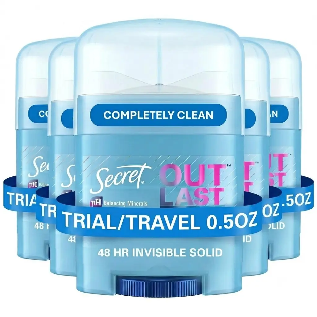 6 Pack Secret Outlast Antiperspirant Deodorant for Women, 72hr Sweat & Odor Protection, PH Balancing Minerals, Invisible Solid, Completely Clean Scent, Travel Size, 0.5 oz
