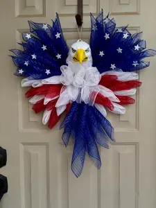 American Eagle Wreath Patriotic Decor with Eagle Center and Red White Blue Tulle Wings