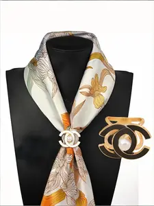 Fashionable Versatile Double C Cross Pearl Micro-Embedded Scarf Clip, Coat Belt Metal Tie Clip, 1pc Stylish Accessory
