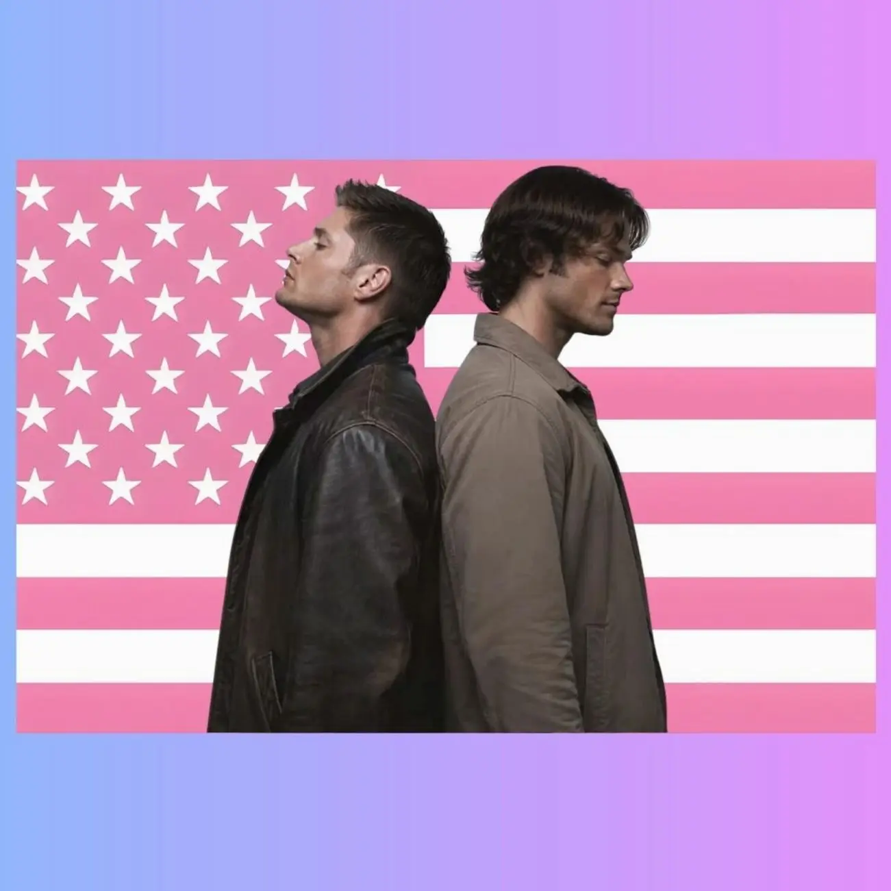 Supernatural Sam & Dean Winchester Pink American Flag, Winchester Brothers Wall Tapestry, TV Show Room Decor, Gift for Supernatural Fans