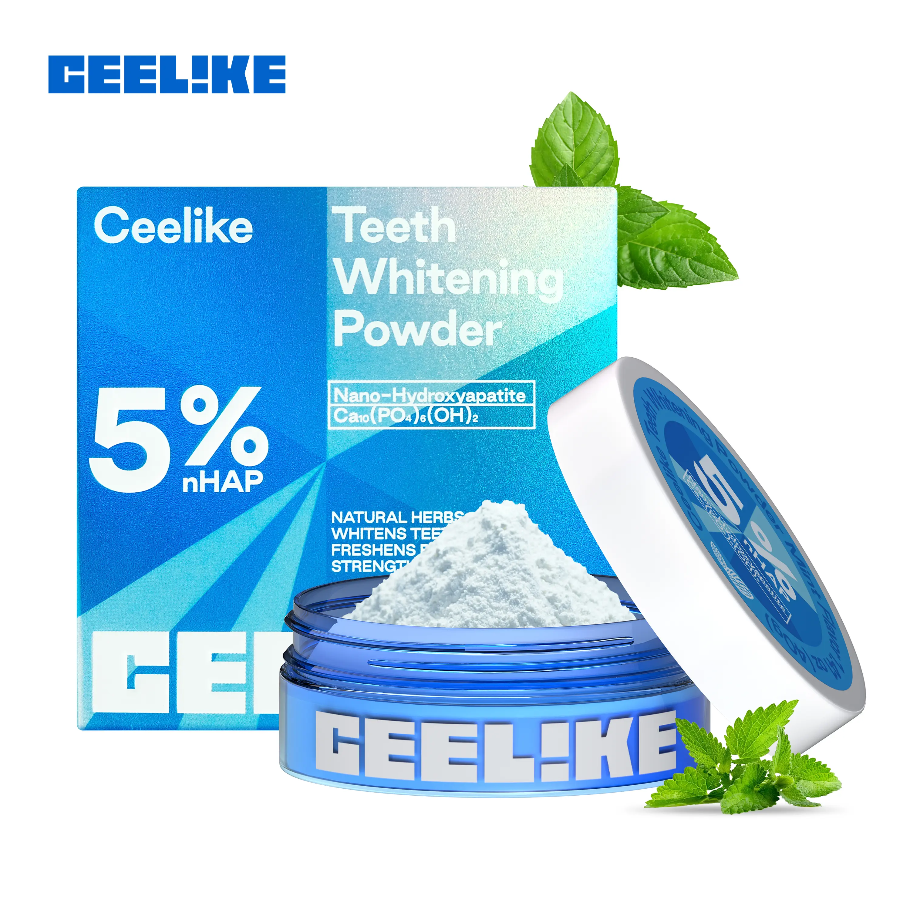 CEELIKE Teeth Whitening Powder - 5% nHAP Nano-Hydroxyapatite Teeth Stain Remover, At Home Dental Oral Care for Enamel Strengthening, Oral Health, Bright Smile & Preventing Bad Breath, Natural Brightener, Brighten + Protect