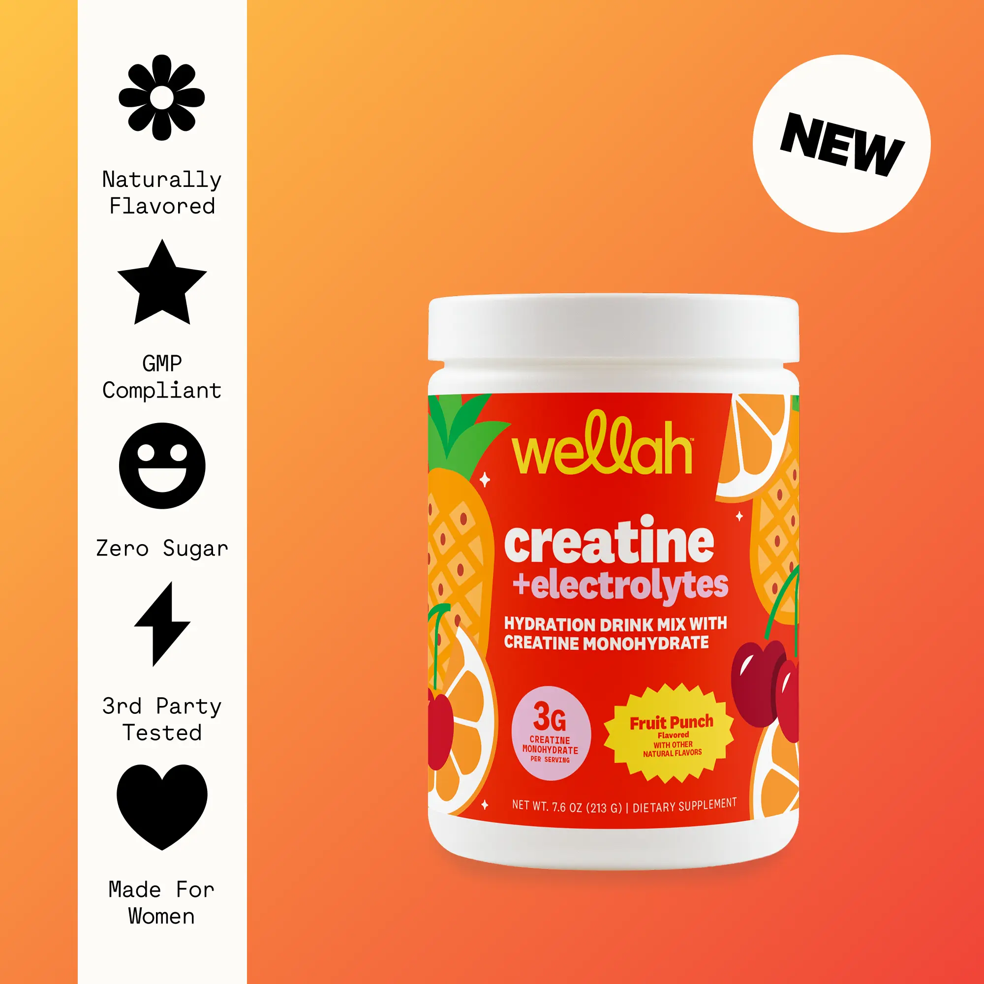 Wellah Creatine + Electrolytes | 3g Creatine Monohydrate & 1500mg Electrolytes Supplement | 30 Serving