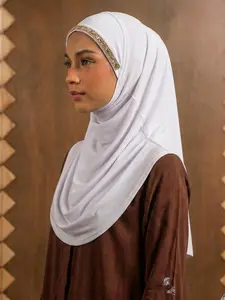 Women's Instant Modest Hijab Scarf, Rhinestone Design Ready-To-Wear High Elasticity Breathable Headscarf for Daily Use Ramadan Eid