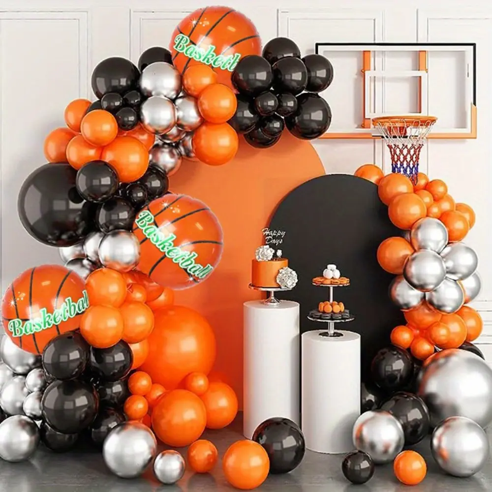 128pcs Basketball Themed Championship Celebration Arch Set with Balloons - Home & Classroom Festive Party Decoration Supplies for Family Gatherings, Birthdays
