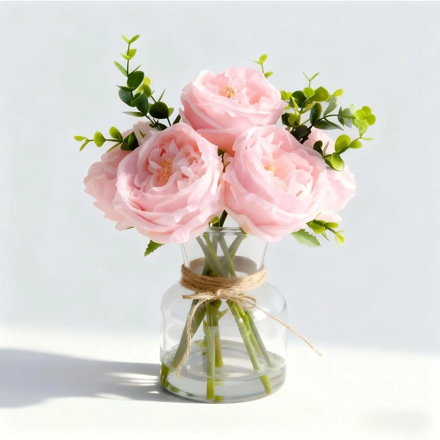 GARVEE Artificial Pink Roses in Vase, Lifelike Faux Flowers Arrangement with Artificial Water, 13×10 Fake Flowers in Vase for Dining Table Centerpiece