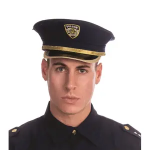 Police Hat For Teens & Adults | Adjustable Navy Uniform Cap with Logo & Gold Trim - Costume Dress Accessory for Halloween, Cosplay, Role Play Fun & Theme Party