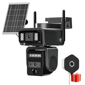 Solar CCTV WiFi Security Camera with Spotlight 1080P HD Clear Picture PIR Motion Detection Color Night Vision Waterproof Wireless Dual Lenses No Dead Ends Automatic Gift item: free window-type camera Outdoor with indoor mini home surveillance camera