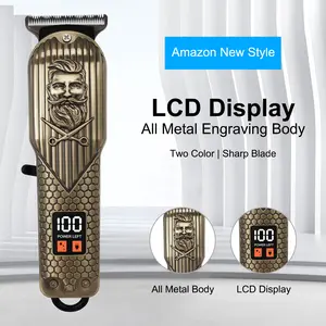 All-Metal Heavy Duty Hair Trimmer - Cordless & Wired Use, 2500mAh 5H Runtime, Stainless Steel Blade, LCD Battery Display, Adjustable Lightweight Multifunctional Cordless Barber Trimmer Home Kit for Fades, Haircuts