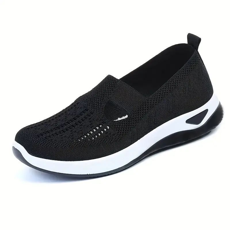 Flyknit Mesh Slip-On Mom Shoes, Senior Walking Shoes, Soft Sole Breathable Casual Women's Shoes
