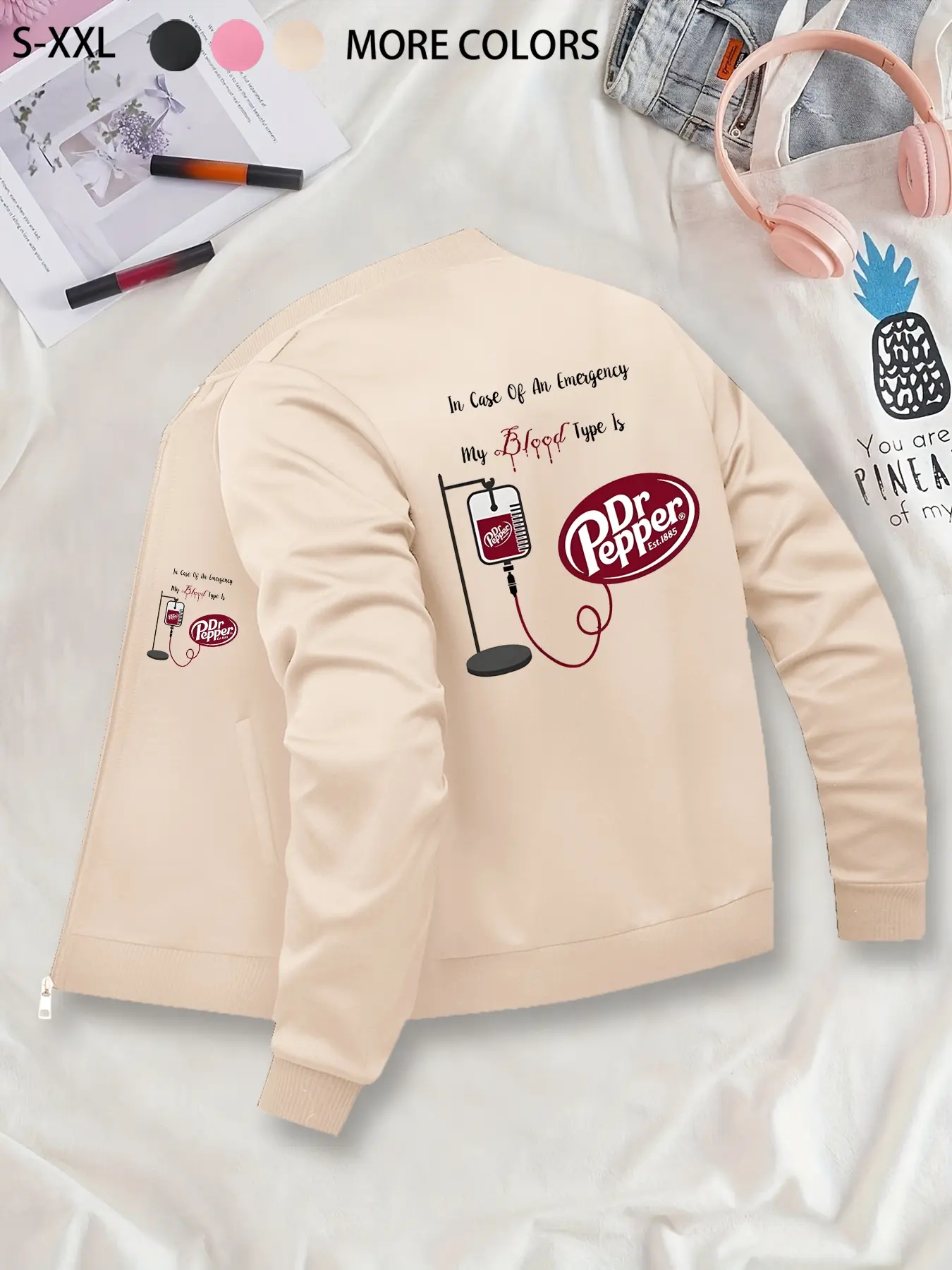 Funny Graphic Pattern Prints Zip-Up Zippers Fitted Jacket - Womenswear Fashion Unique Casual Coat Outerwear, Affordable Jacket for Budget-Conscious Shoppers, Stylish Low-Price Jacket