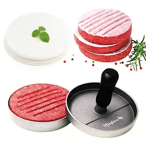 Burger Press with 100 Patty Papers, Hamburger Patty Maker Mold for Homemade Burger Meat Utensils Aluminium Bbq Bpa Cheese Detachable Kitchen Metal
