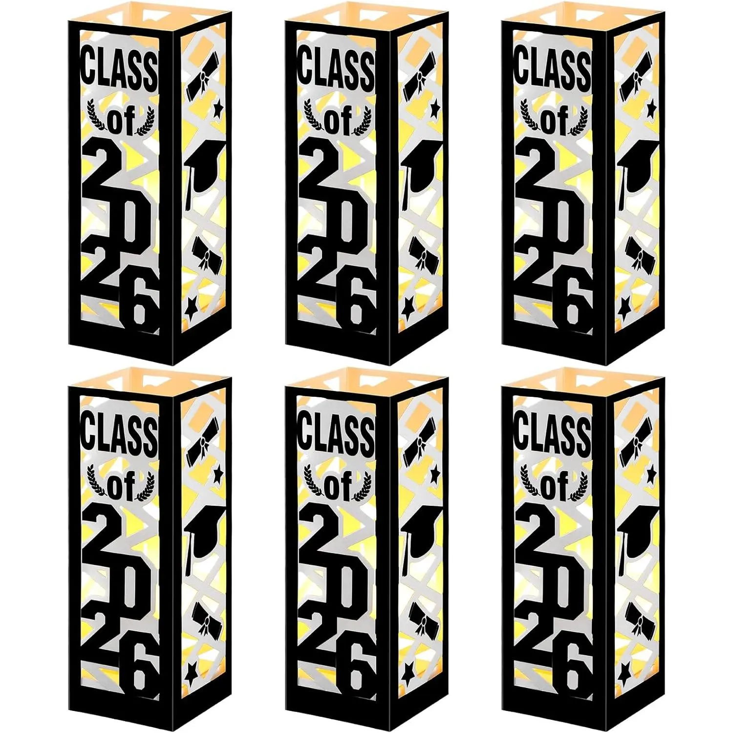 6 Pcs Graduation Table Centerpieces Boxes Class of 2026 Graduation Lantern with LED Light Congrats Grad School College Photo Props for Party Table Decor(7.87 * 2.8inch,Black)
