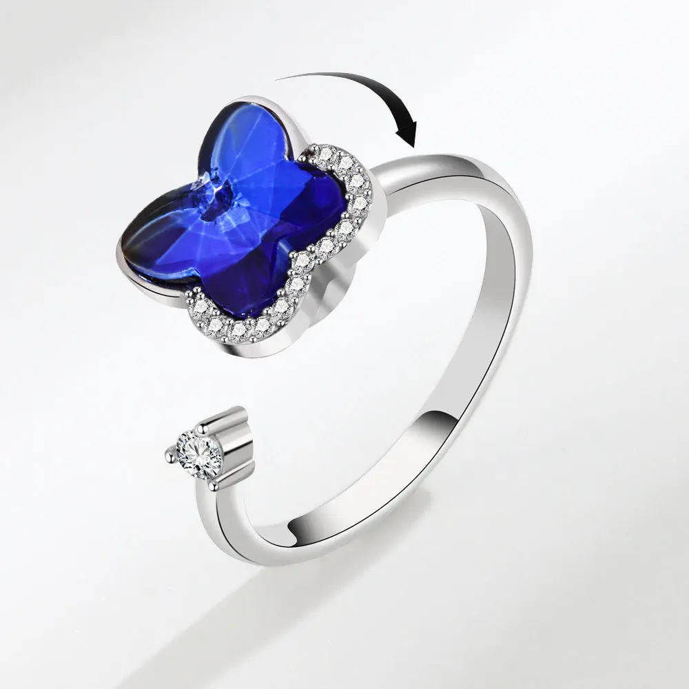 Blue Butterfly Anxiety Fidget Spinner Ring