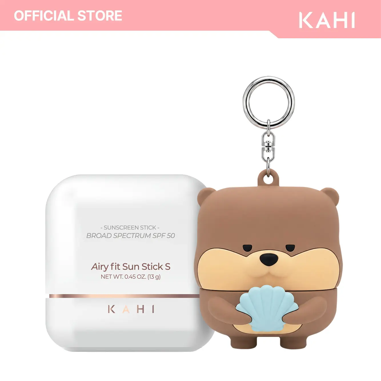 KAHI Airy Fit Sun Balm Stick + Otter Silicone Keyring - Chemical-Free Facial Sunscreen with Advanced Sun Filters, Broad Spectrum SPF 50+, Hydrating, Waterproof, Non-Greasy Korean Skincare for All Skin Types