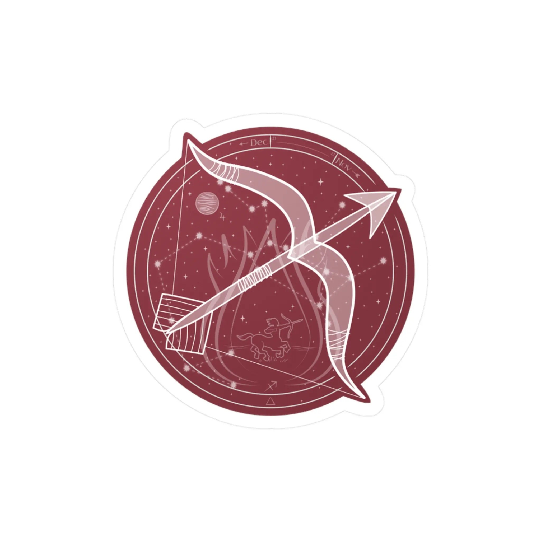 Sagittarius Zodiac Bow & Arrow Kiss-Cut Vinyl Sticker — Fire Sign Astrology Decal