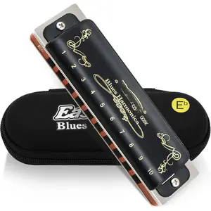 Diatonic Harmonica Key of Eb 10 Holes 20  008K Mouth Organ with Black Cover,  Grade Harmonica for Adults, Professionals and Students