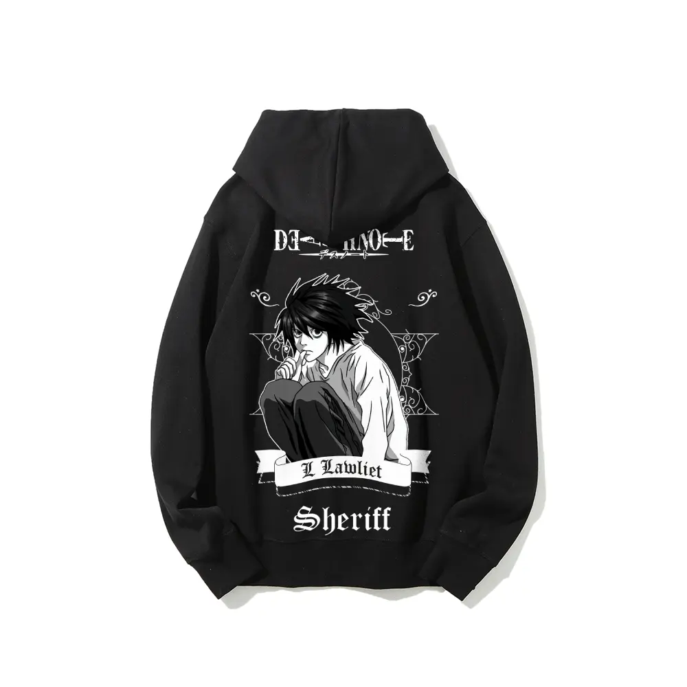 Death Note L Lawliet Anime Hoodie Pullover 100% Cotton Unisex Casual Streetwear Eco-friendly Hot Stamping Print Couple Gift
