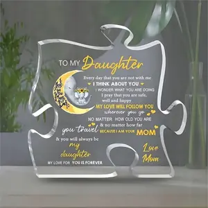 Mom to Daughter Gifts, Puzzle Shaped Acrylic Plaque, Inspirational Gift for Girl, Clear Acrylic Table Plaque for Daughter from Mom, Graduation Thanksgiving Christmas Gift