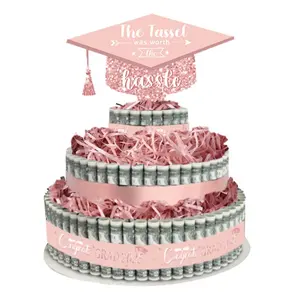 Graduation Anniversary Cash Gift Box - Customized cash cake stand for celebration events, with a decorative three-layer hat-style design, suitable for decoration of party display centers-Party Box