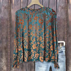 Cherrybetty Elegant Burnout Floral Mock Neck Long Sleeve Velvet Shirt Sweety Essential Comfort Elegant Outfits New Year's Eve Outfit Winter Outfits For Women