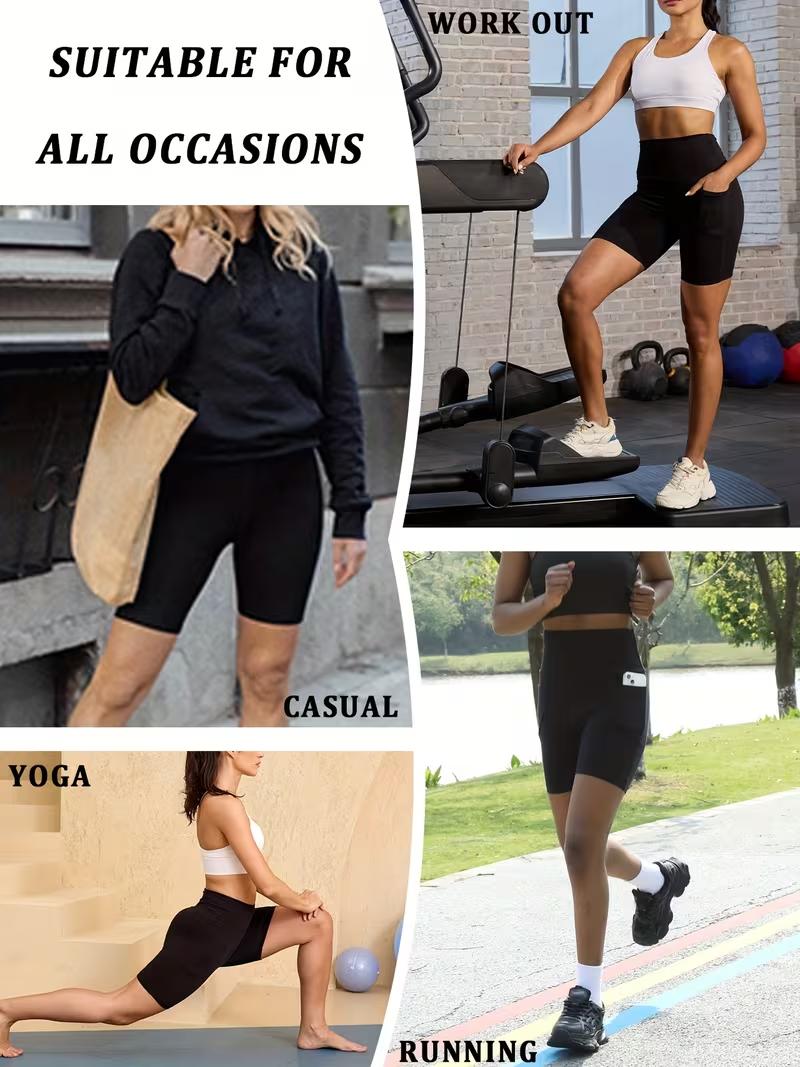 5-Pack Women's High-Waisted Workout Shorts – Tummy Control, Breathable & Quick-Dry with Pockets for Running, Cycling & Fitness,Women's outdoor sports shorts, sportswear, elastic fabric, quick-drying and opaque